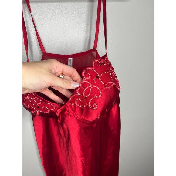 George Ruby Red Embroidered Detail Coquette Fairycore Dolllette Slip Dress Sz XL - Picture 5 of 6